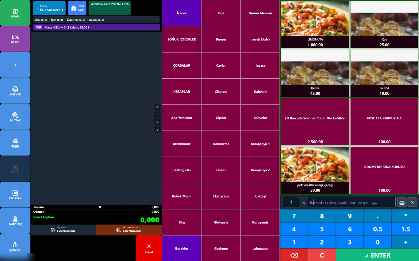 CETPOS hızlı satış ekranı — kategori ve ürün görselleri